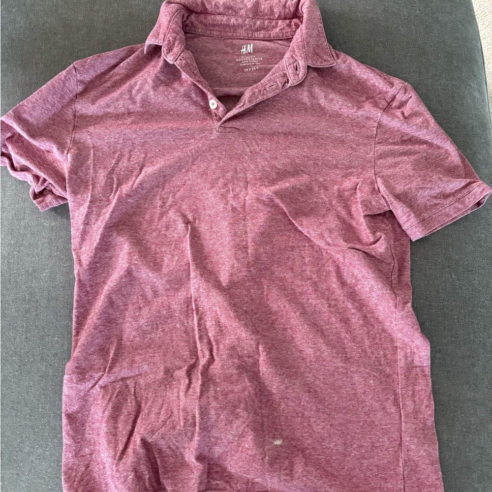 H&M Mens Slim Fit Fine Cotton Stretch Pink Polo Shirt Size Small